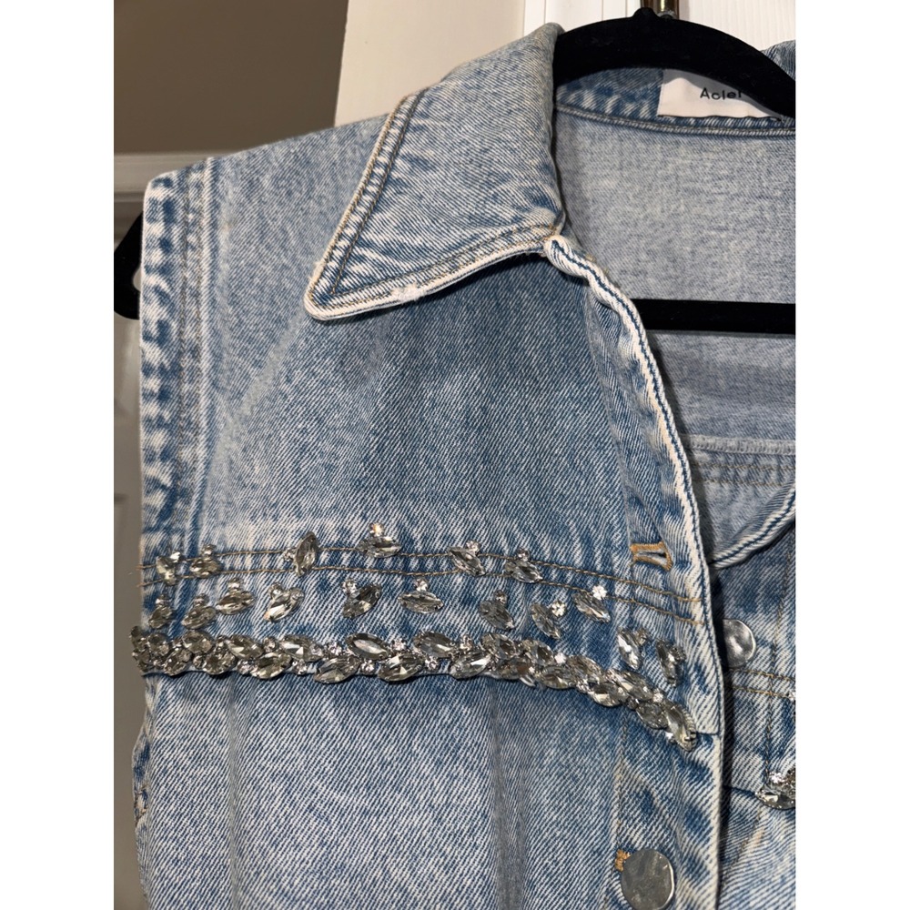 ACLER Sleeveless Denim Dress Embellished Belted Shirt Dress Mini - Picture 8 of 12